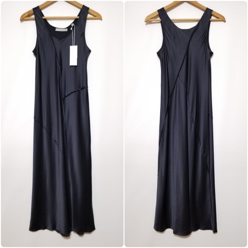 NWT Vince Raw Edge Silk Tank Midi Slip Dress in Iron Darkβ Navy Size XS, S $345 - Picture 7 of 16